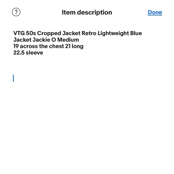 VTG 50s Crop Jacket Retro Lightweight Blue Jacket Tailored Jackie O Medium NEW - Picture 7 of 7